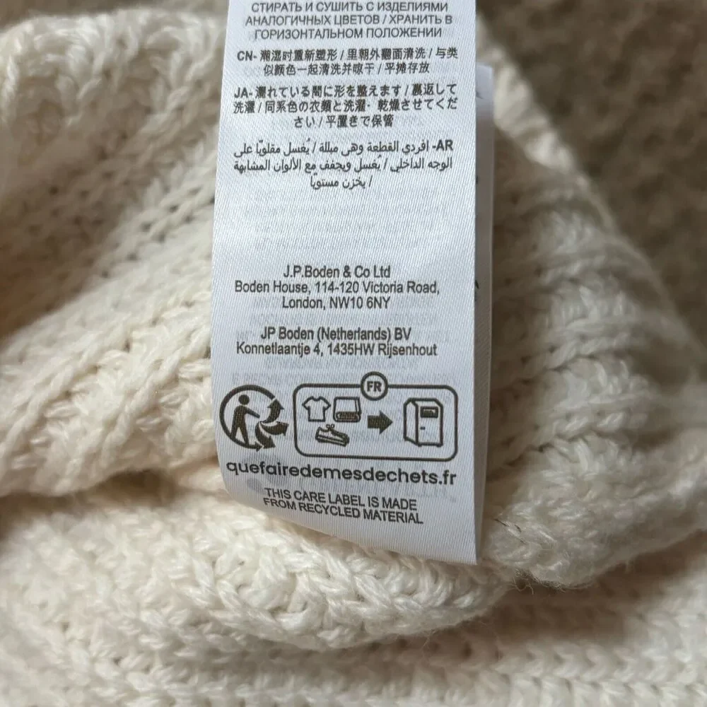 Boden Women's M Cream Wool Blend Chunky Knit Fringe Crochet Sweater NWT